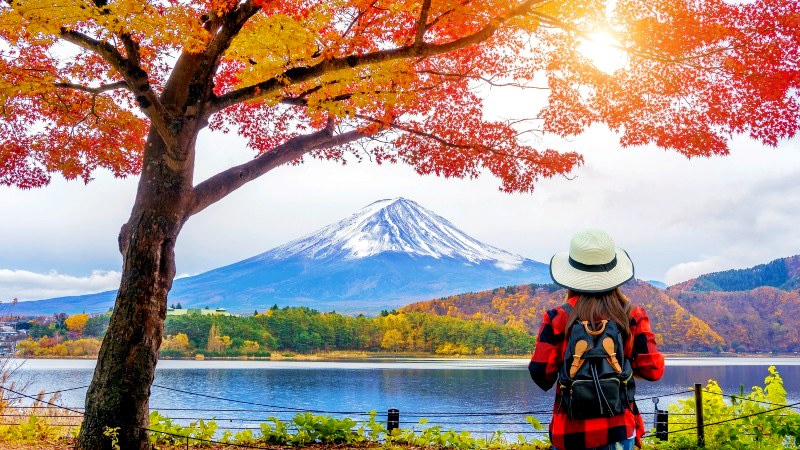 Mt Fuji med hstfarger rundt