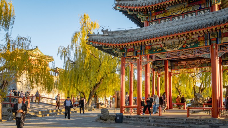 mennesker, pavijong, tr�r og andre bygg