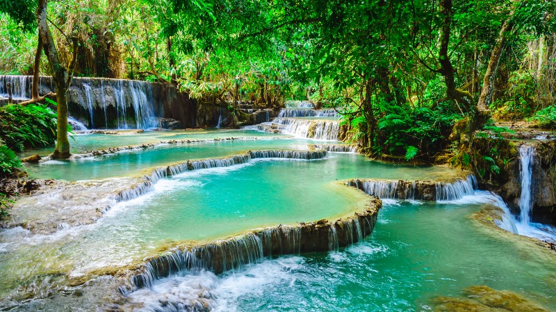 fossefall og kulper i Laos