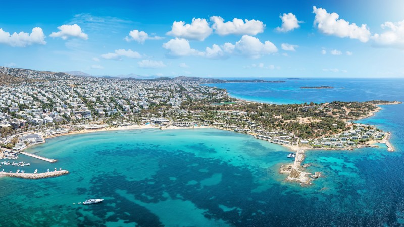 Glyfada Glyfada og strandkanten sett fra avstand