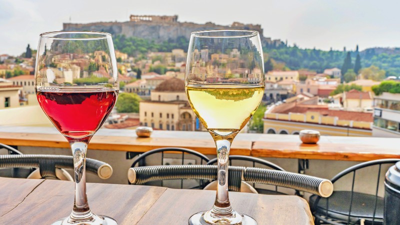 Athen Vinglass med utsikt over Athen og Akropolis