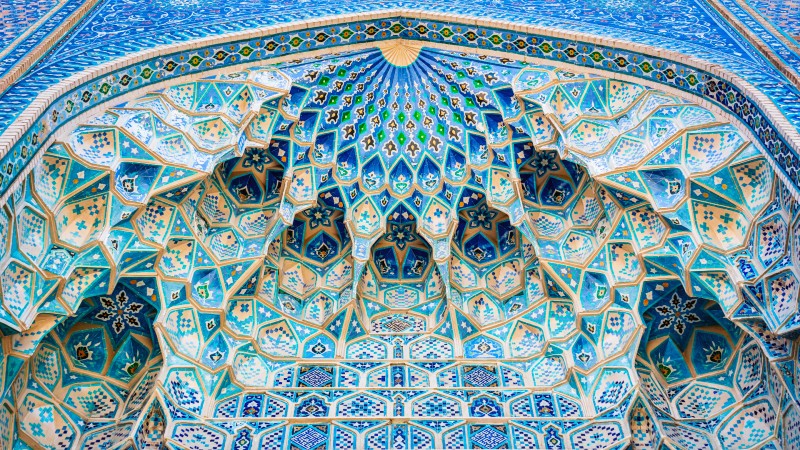 Vakre blå fliser i Gur-e-Amir Mausoleet
